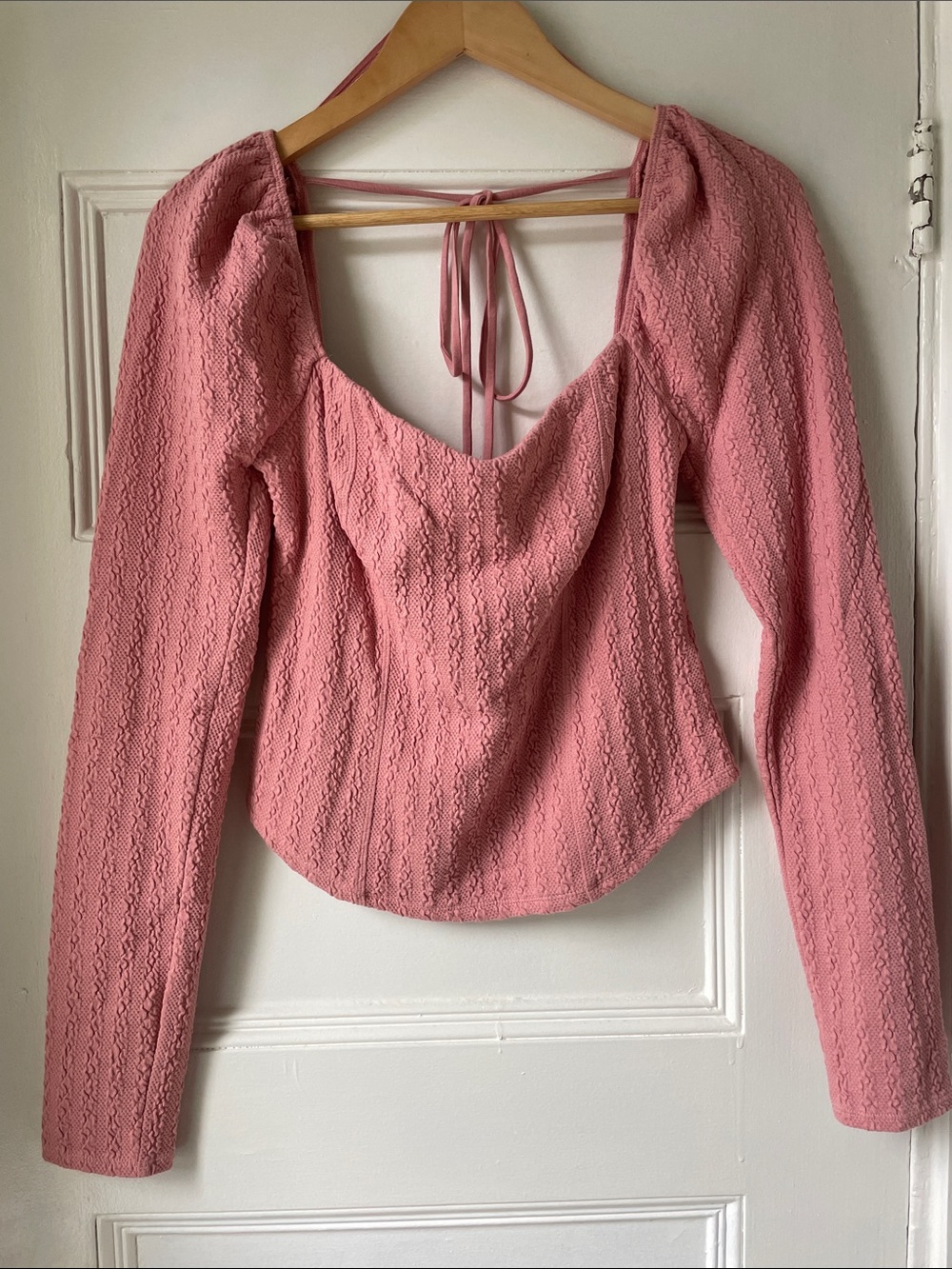 Free People Dusty Pink Long-Sleeve Sweetheart Tie-Back Top